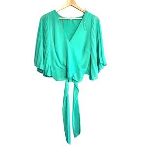 Haute Monde Green Tie Back Blouse Top Size M